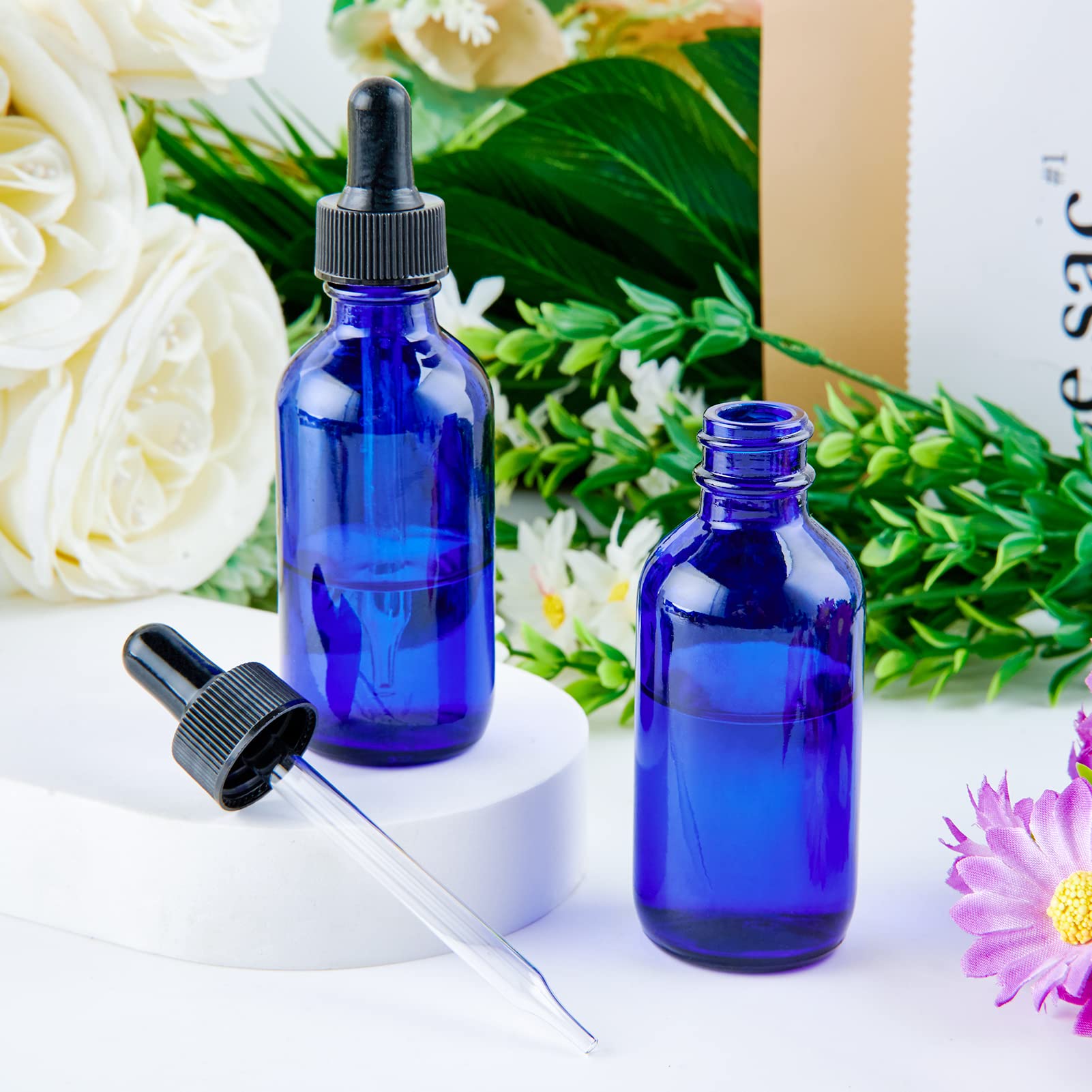 Eye Dropper bottle, Hoa Kinh 24 Pack 2 Oz 60ml Blue Glass Bottles, with Glass Eye Droppers for Essential Oils