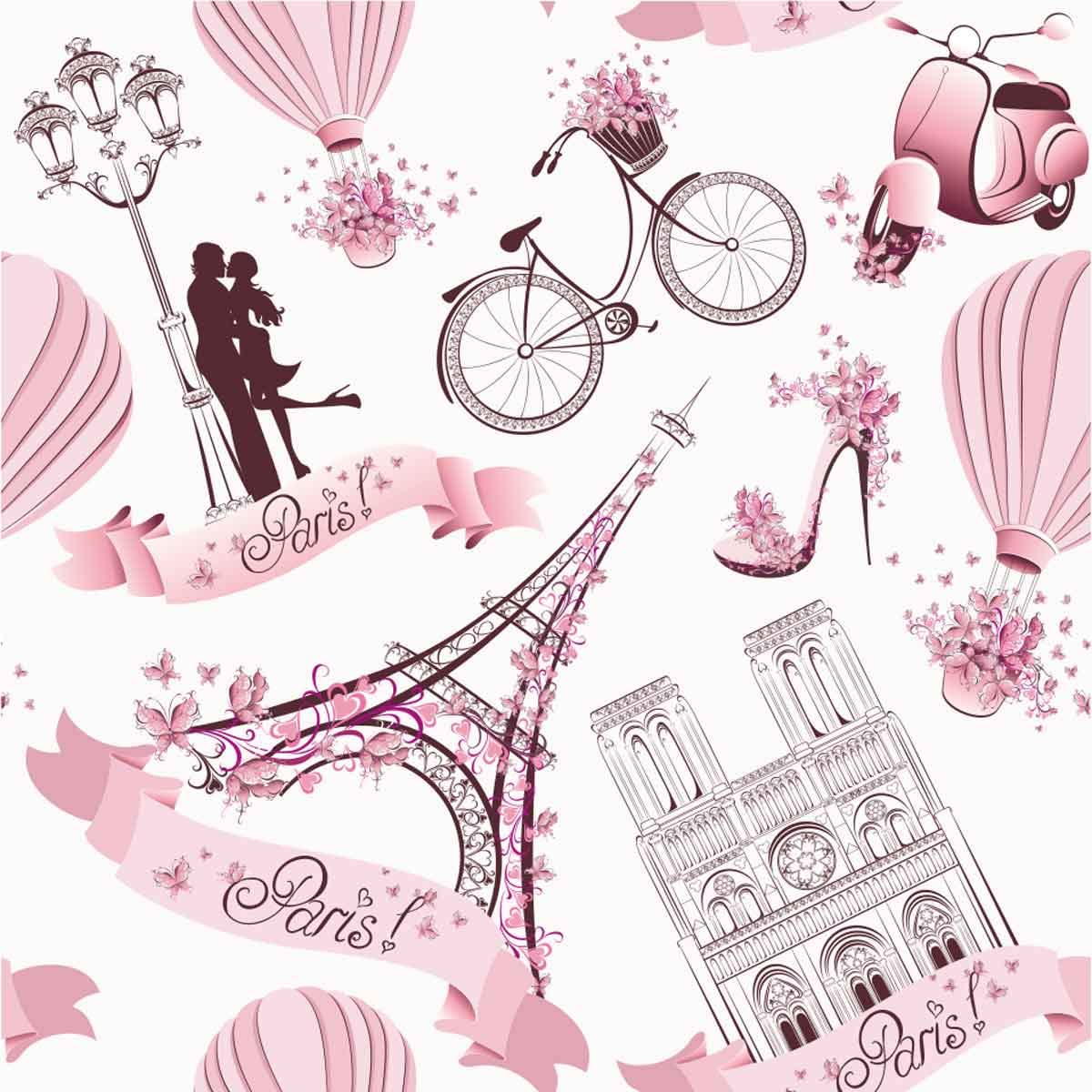 Eiffel Tower Upholstery Fabric by The Yard,Romantic French Paris Decorative Fabric for Upholstery and Home DIY Projects,Valentines Day Floral Waterproof Outdoor Fabric,3 Yards,(L276*W150cm) Pink Rose