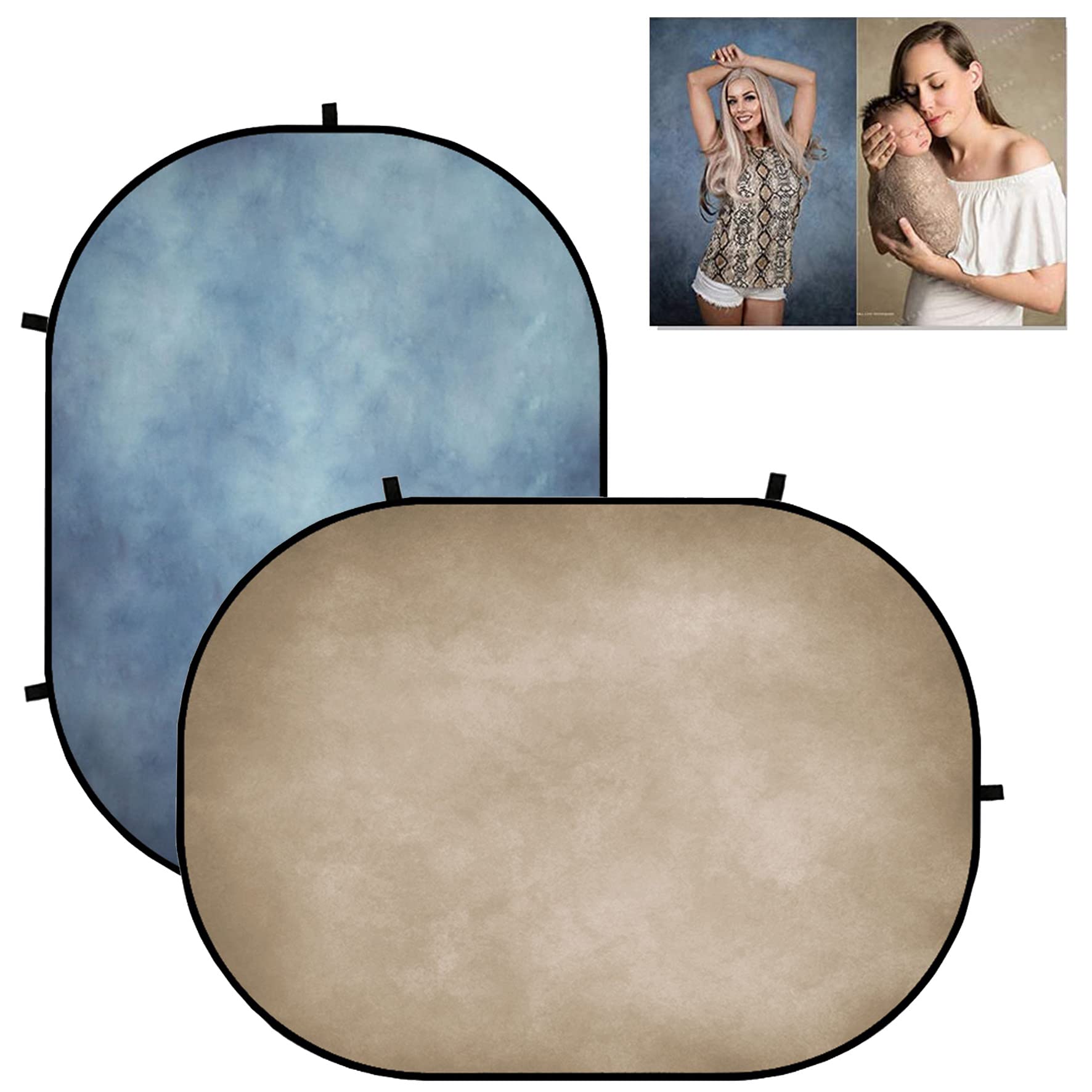 Kate Backdrops 5x6.5ft/1.5x2m Collapsible Backdrop Tan Double-Sided Backgrounds Blue Texture Portrait Backdrop Pop up Backgrounds Photography Carrying Case Included