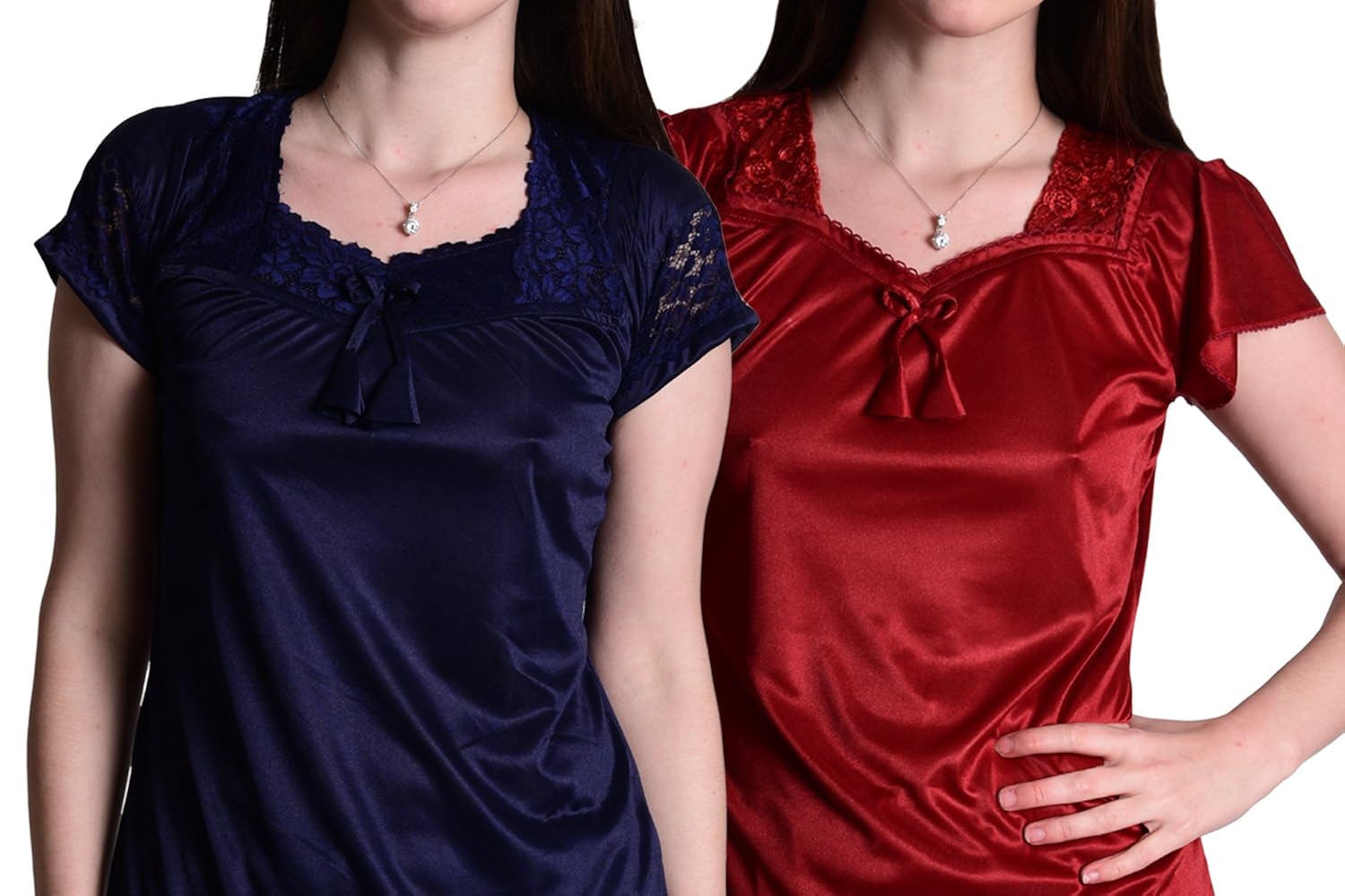 senslife solid satin nightwear sleepwear combo set of nightsuit (pack of 2)