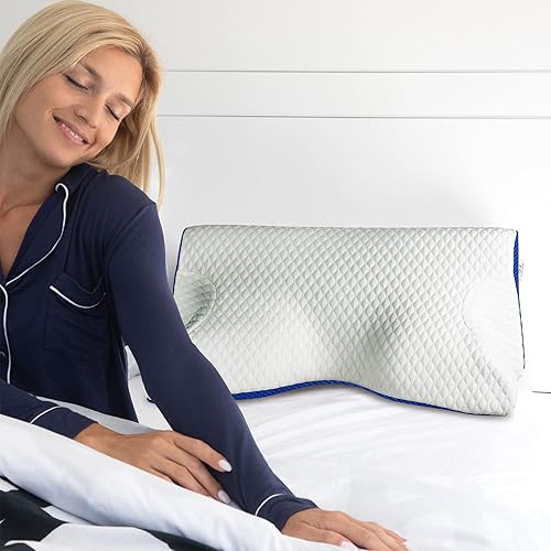 Cooling Gel Cervical Neck Pillow for Pain Relief Sleeping – Ventilated Blue  Memory Foam Orthopedic Contour P