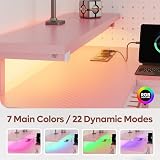 Bestier 106.5CM L shaped Desk with Power Outlets LED Lights Pink view 6