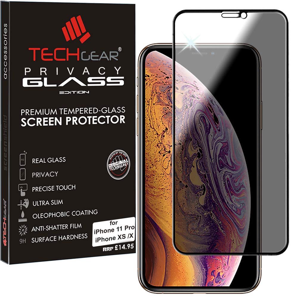 TECHGEAR Anti Spy Screen Protector for iPhone 11 Pro, iPhone XS, iPhone X - PRIVACY 3D GLASS Edition Genuine Tempered Glass Full Screen Protector Compatible with Apple iPhone 11 Pro, iPhone XS & X