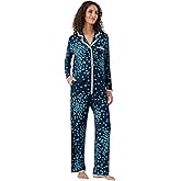 WiWi Women's Pajama Set Button Down Sleepwear Soft Bamboo Viscose Loungewear with Pockets 2 Piece PJ Sleepwear S-XXL