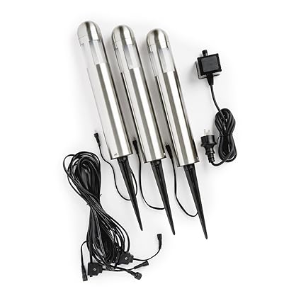 Konstsmide Amalfi 7620-000 Erdspießleuchtenset mit 3 Leuchten / B: 6cm T: 6cm H: 35cm / G4 max.3x5W / IP44 / Edelstahl
