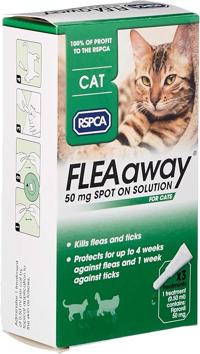 RSPCA FleaAway Spot On Solution for Cats 50 mg 3 Tubes 0.5 ml each