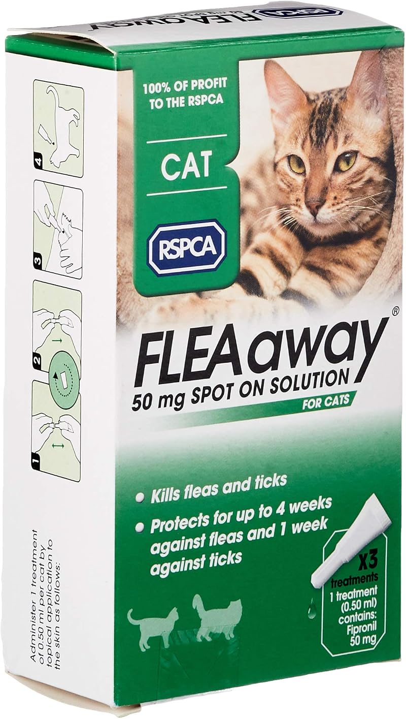 RSPCA FleaAway Spot On Solution for Cats 50 mg 3 Tubes 0.5 ml each