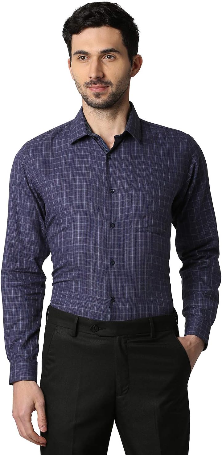 Peter England Men's Plain Slim Fit Formal Shirt (PESFMSLPU78180_Blue_39