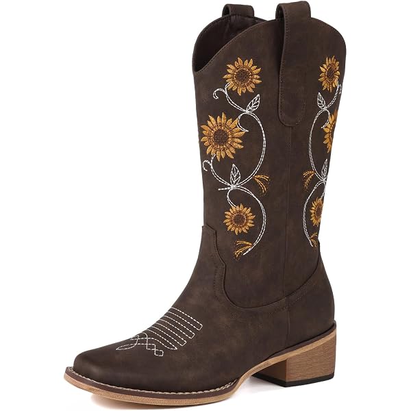 Dream Pairs Women's Mid-Calf Cowboy Boots – Embroidered Square Toe Western Boots, Sizes 6-11