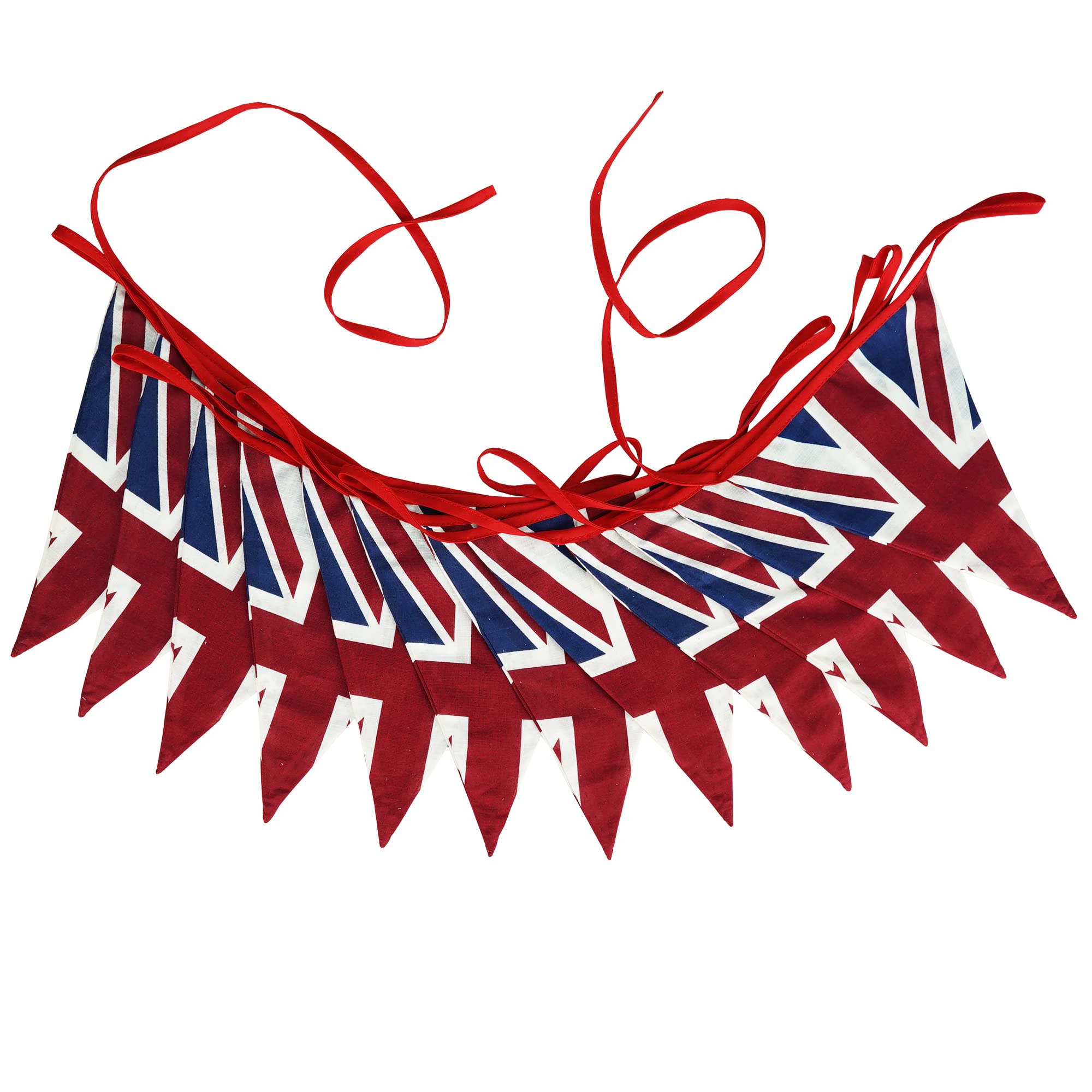 G2PLUS 6M Vintage Fabric Union Jack Bunting Banner - 12PCS Double Sided Kings Coronation Bunting Cotton - 17x25CM Large Kings Coronation Decorations for King Charles Coronation Decoration