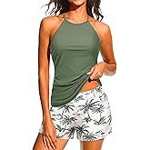 Women 2 Piece Tankini Set - High Neck Tummy Control Swimsuit with Shorts 2025 Halter Bathing Suit Swimwear
