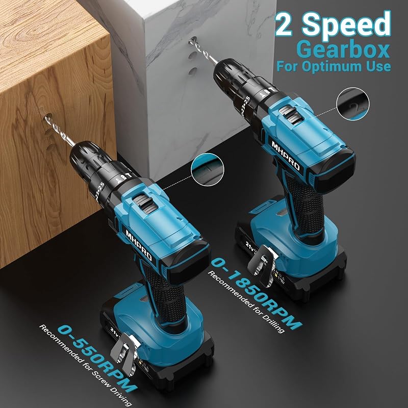 Perceuse Visseuse Sans Fil 21V, Visseuse Devisseuse avec Batteries 2.0Ah, 42N.m Percussion, 25+3 Réglages de Couple, pour Projet de Bricolage