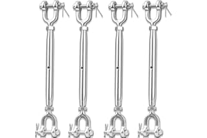Fshihine 4PCS Turnbuckle, 1/4" (M6) 304 Stainless Steel Turnbuckle, 1600lbs Working Load Limit, Closed Body Jaw and Jaw Turnbuckles for Cables Wire Tensioning, Shade Sail, Clothesline, String Lights