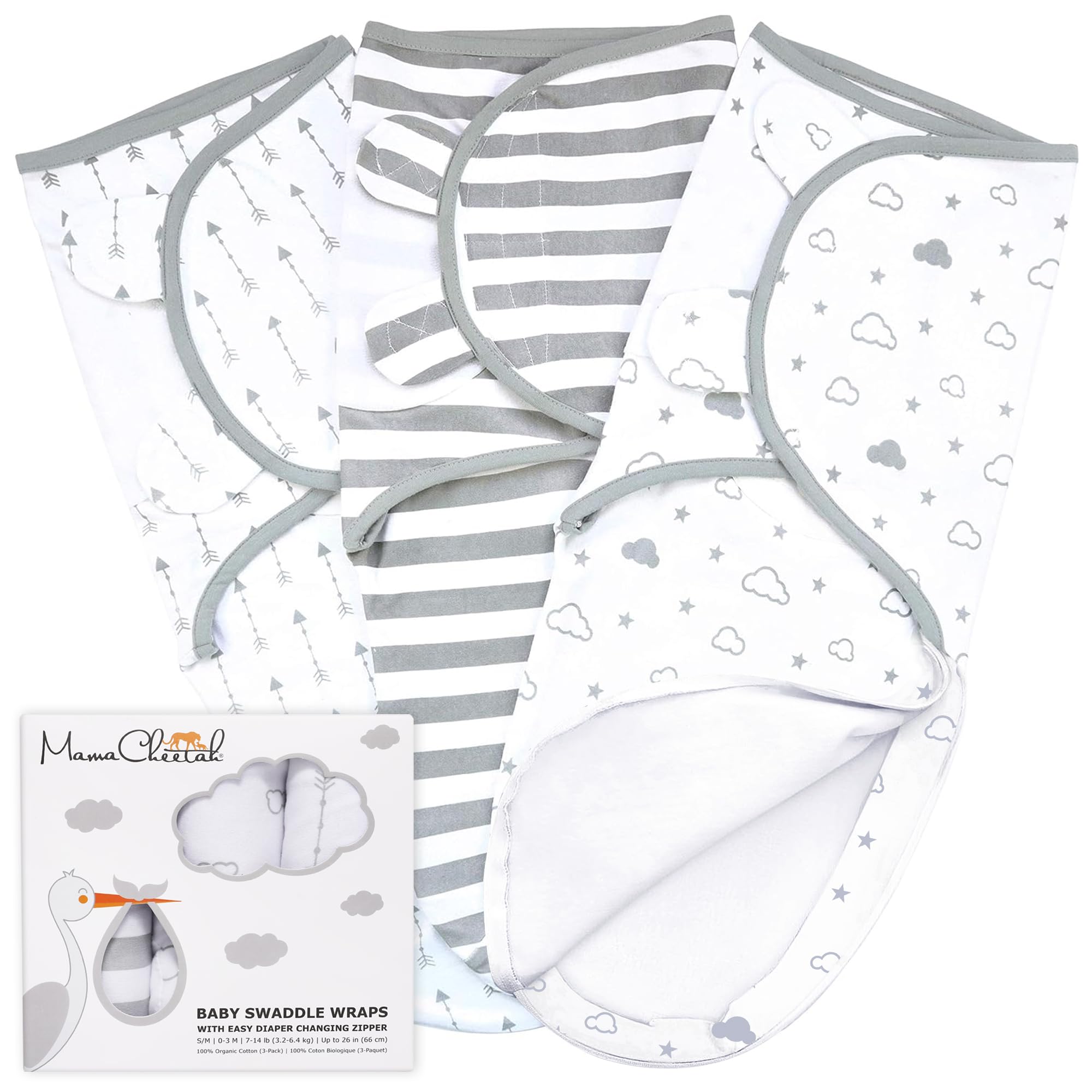 Mama Cheetah Baby Swaddle Sack, Organic Swaddle Blanket, Newborn Swaddling Sleep Sacks, Adjustable Infant Blanket Wrap, Easy Swaddles for Boy Girl 0-3 Month