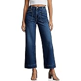 Cicy Bell Womens Cropped Wide Leg Jeans Stretchy High Waisted Trendy Capri Baggy Denim Ankle Pants with Pockets