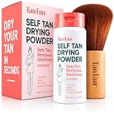 Tan Fan Self Tan Drying Powder Kit 3oz - Stop Sticky Feel After Tanning - Inc XL Soft Body Brush - For Spray, Fake, Gradual Tanner - 100% Vegan Talc-Free Natural For Silky Skin - Coconut - USA Made