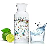 Wrenbury Bedside Water Carafe and Glass Set - 23 oz Floral Pitcher with Cup for Nightstand - Vintage Decanter for Hydration - Perfect for Home Decor