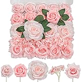 TINGE TIME Peach Pink Rose Flowers, 26pcs Artificial Flower for Decoration Fake Rose with Stem for DIY Wedding Bouquets, Centerpieces, Bridal Shower, Party, Flower Arrangements Decorations