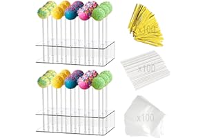 GeeRic 2 PCS Lollipop Stand with Stick Kit, 15 Holes Stands for Cake Pops, Clear Acrylic Display Holder for Candy, and Lollipops with 100 Pcs Sticks Wrappers Twist Ties