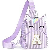 YOOLIFE Birthday Gifts for 2 3 4 5 6 7 8 Year Old Girl, Initial Fanny Pack Small Sling Bag for Little Girls Purse, Unicorn Kids Crossbody Bag, Personalized Gift for Daughter Sister, Purple (A)