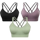 VEQKING Women's Cross Back Sports Bra Padded Strappy Medium Support Yoga Bra for Workout Fitness 3 Pack