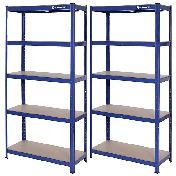 SONGMICS 2 x Lagerregal 150 x 75 x 30 cm Schwerlastregal max. mit 650 kg belastbar Kellerregal mit pulverbeschichteter Oberfl