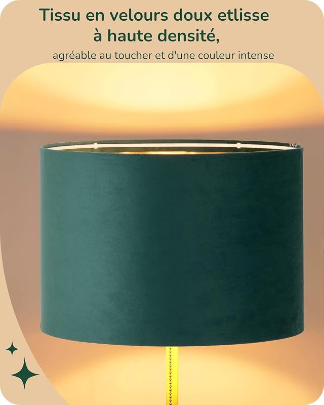 Lampadaire Salon, Abat-Jour en Velours, Vert & Doré