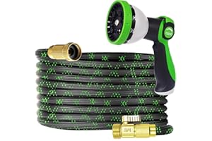 JUNREDY 25 Feet Expandable Garden Hose, Lightweight Water Hose with 10 Function Hose Nozzle Sprayer, RV, Marine, Camper Hose,No-Kink Durable Flexible Water Pipe, 3/4" Solid Fittings for Watering and Washing