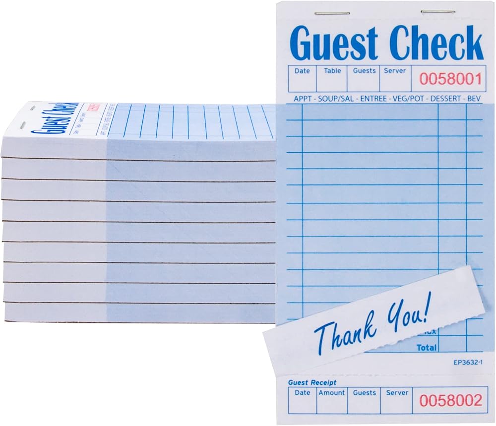 DGBDPACK Guest Check Pads EP-3632-1, 10 Pads, 500 Blue Waitress Server Order