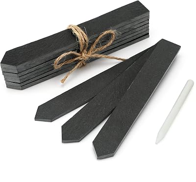 KINGLAKE 10Pcs Slate Plant Labels and Talcum Pen 15x2cm Garden Markers
