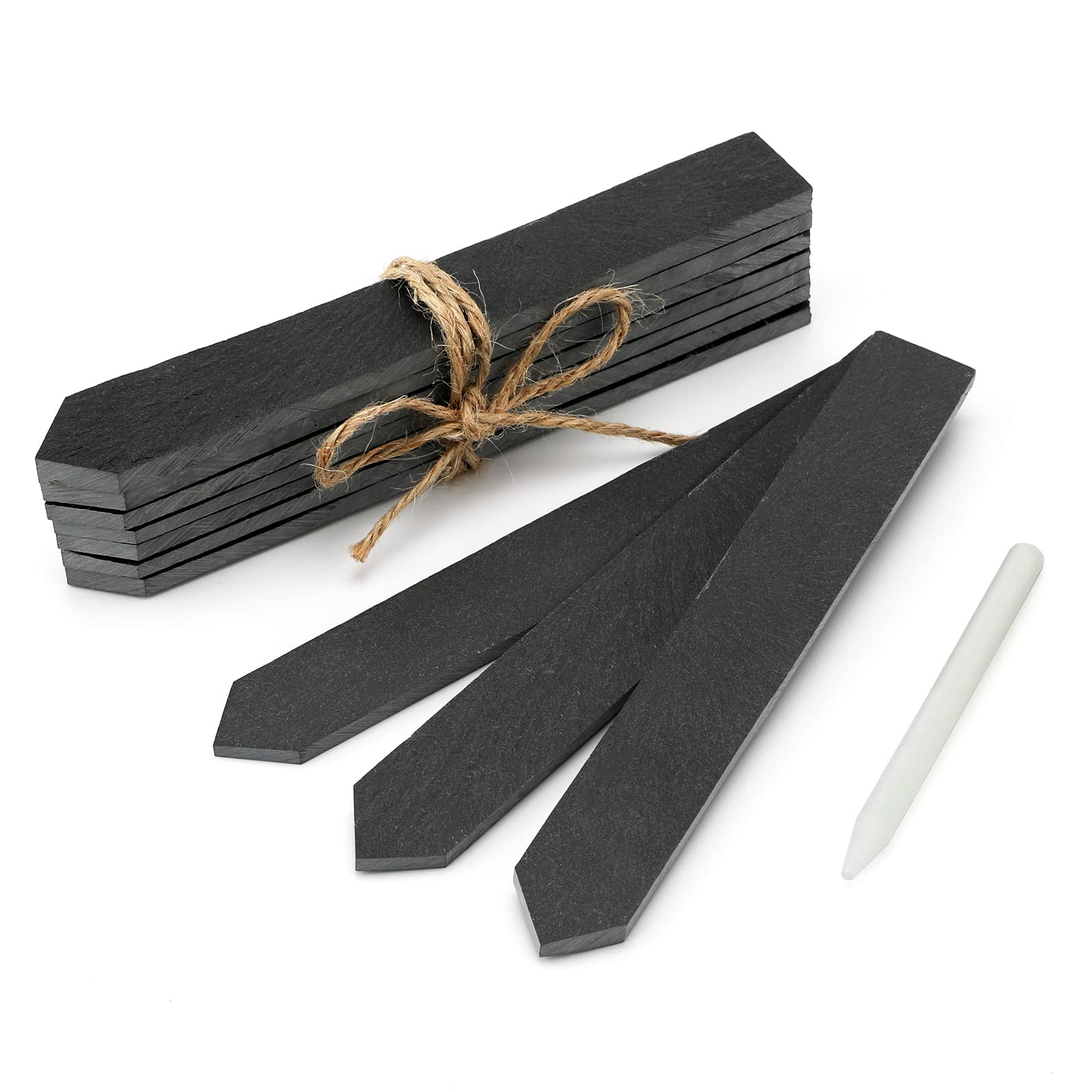 KINGLAKE 10Pcs Slate Plant Labels and Talcum Pen, Natural Slate Plant Markers Labels for Outdoor Plants, Reusable Garden Markers Signs for Vegetable Patch, Herbs, Potted Plants, Flowers (15x2cm)