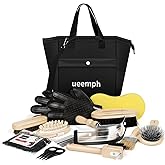 Ueemph Horse Grooming Kit (12-Piece): Brushes, Storage Bag, Sweat Scraper, Mane Comb, Grooming Gloves, Horse Gift for Girls (