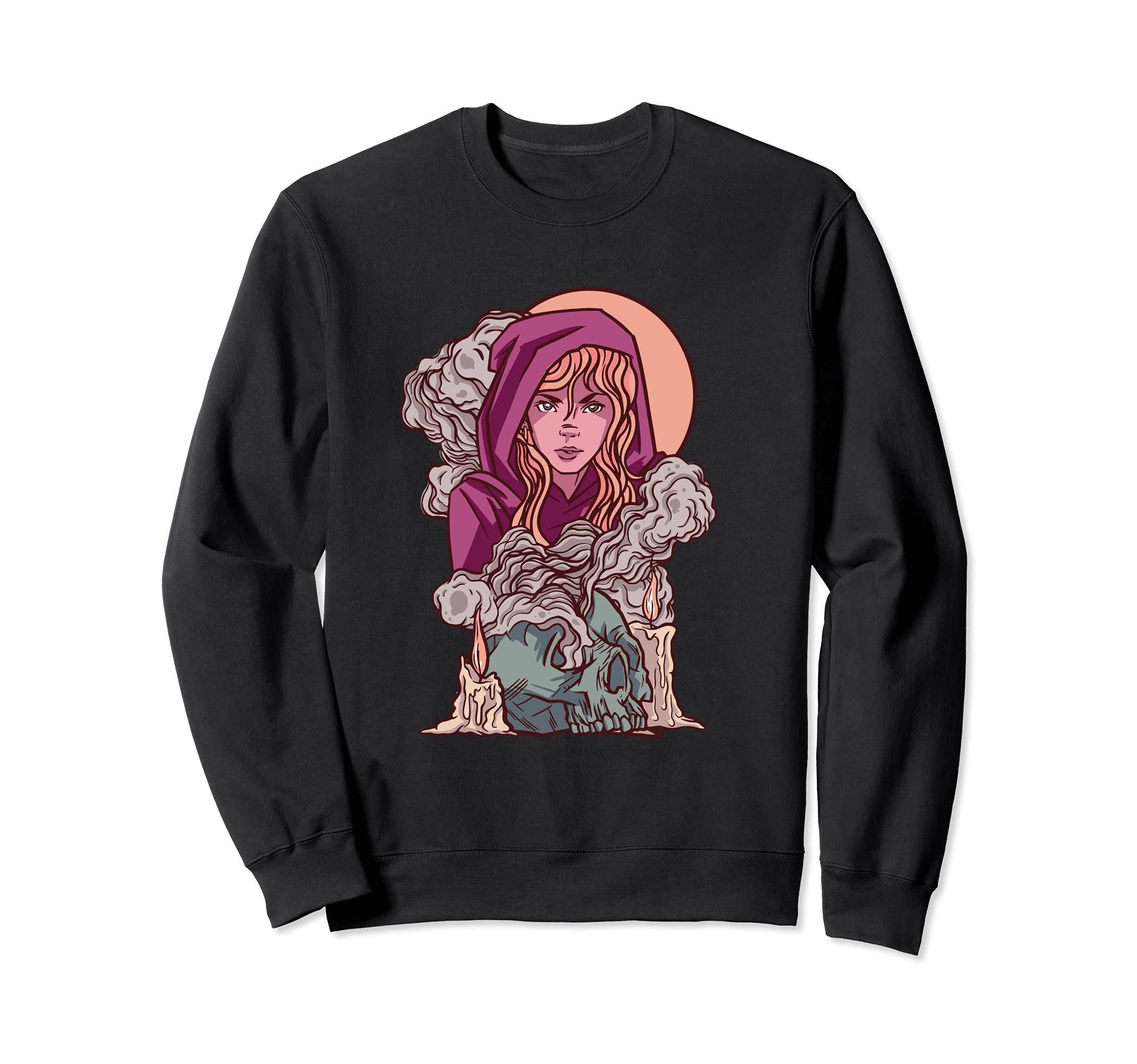 Witch girl skull skull candle smoke Sweatshirt