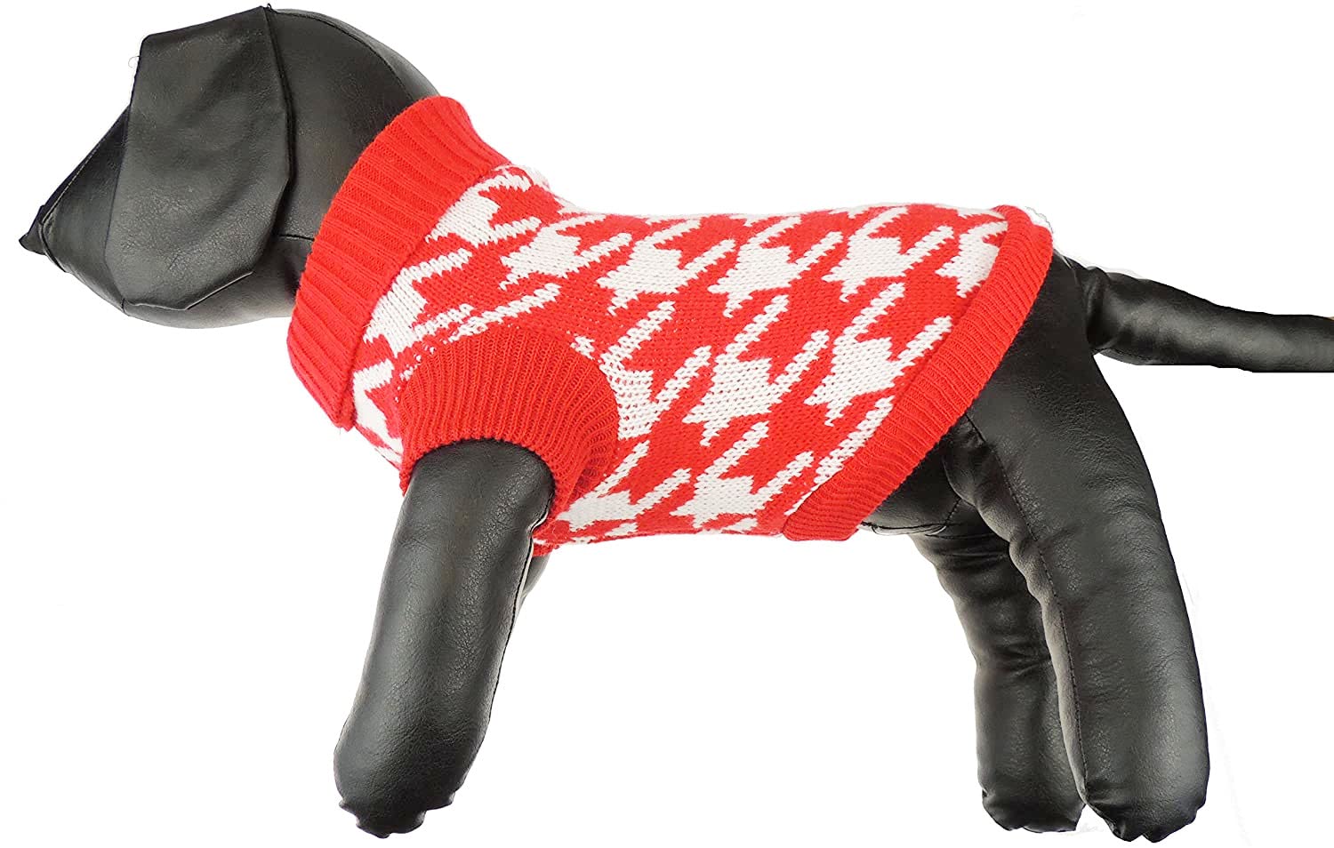 Knitted SMALL DOGS ONLY Puppy Cat Kitten Warm Winter Girl Boy Cold Vest Clothes Jacket Coat Hoodies Sweatshirt Christmas Ideas Houndstooth Dogtooth Plaid Print Pullover Jumper Sweater (Small, Red)
