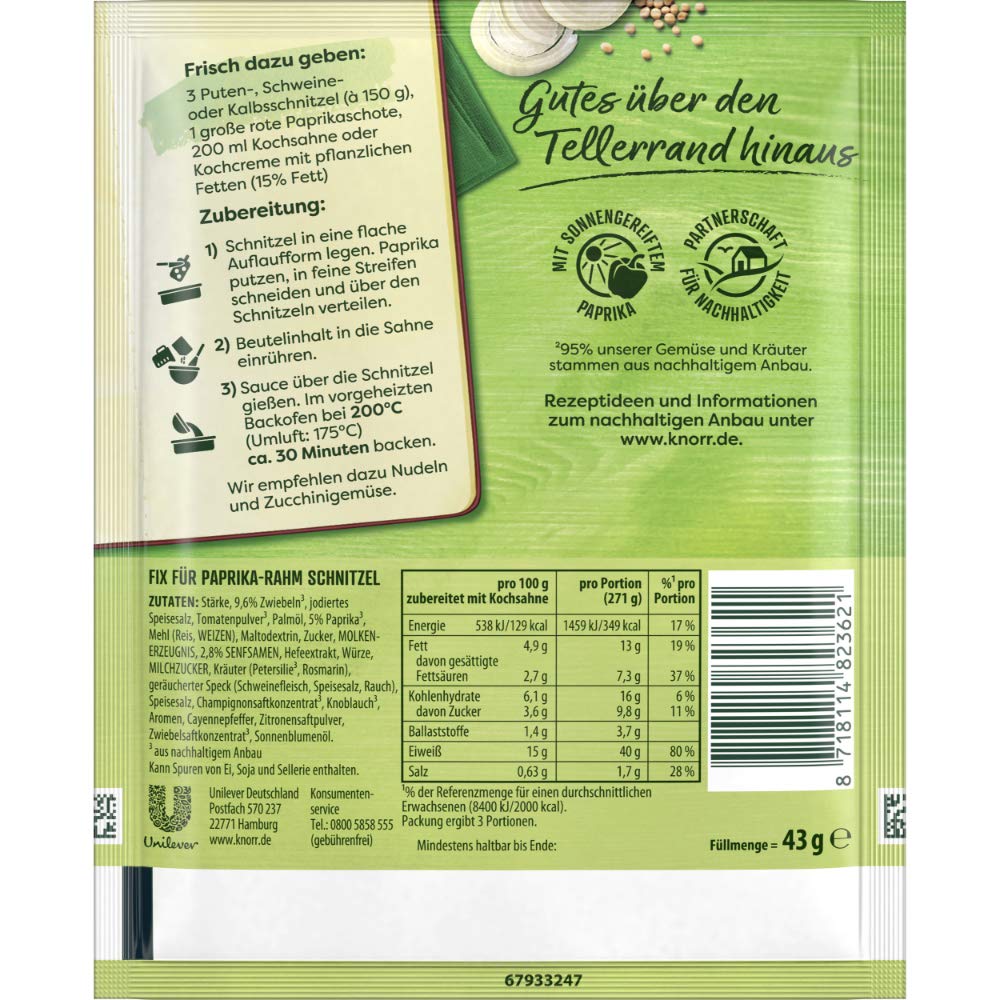 Knorr Fix Paprika Rahm Schnitzel 3 Portionen 43g Amazon De Lebensmittel Getranke