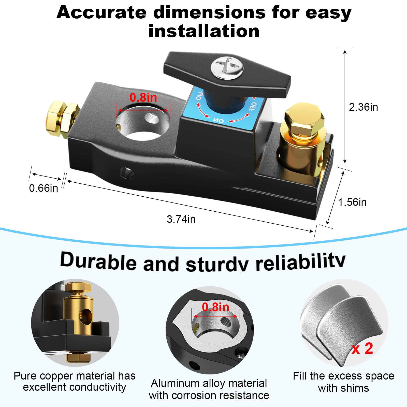 Battery Disconnect Switch, Heavy Duty Battery Shut Off Switch, General High Current Master Battery Power Cut Isolator Kill Switch, Battery Kill Switch for Car, RV and Boat (1)