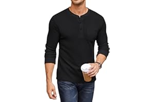 COOFANDY Men's Henley Shirts Long Sleeve Basic Waffle Pique Pullover T-Shirt with Pocket