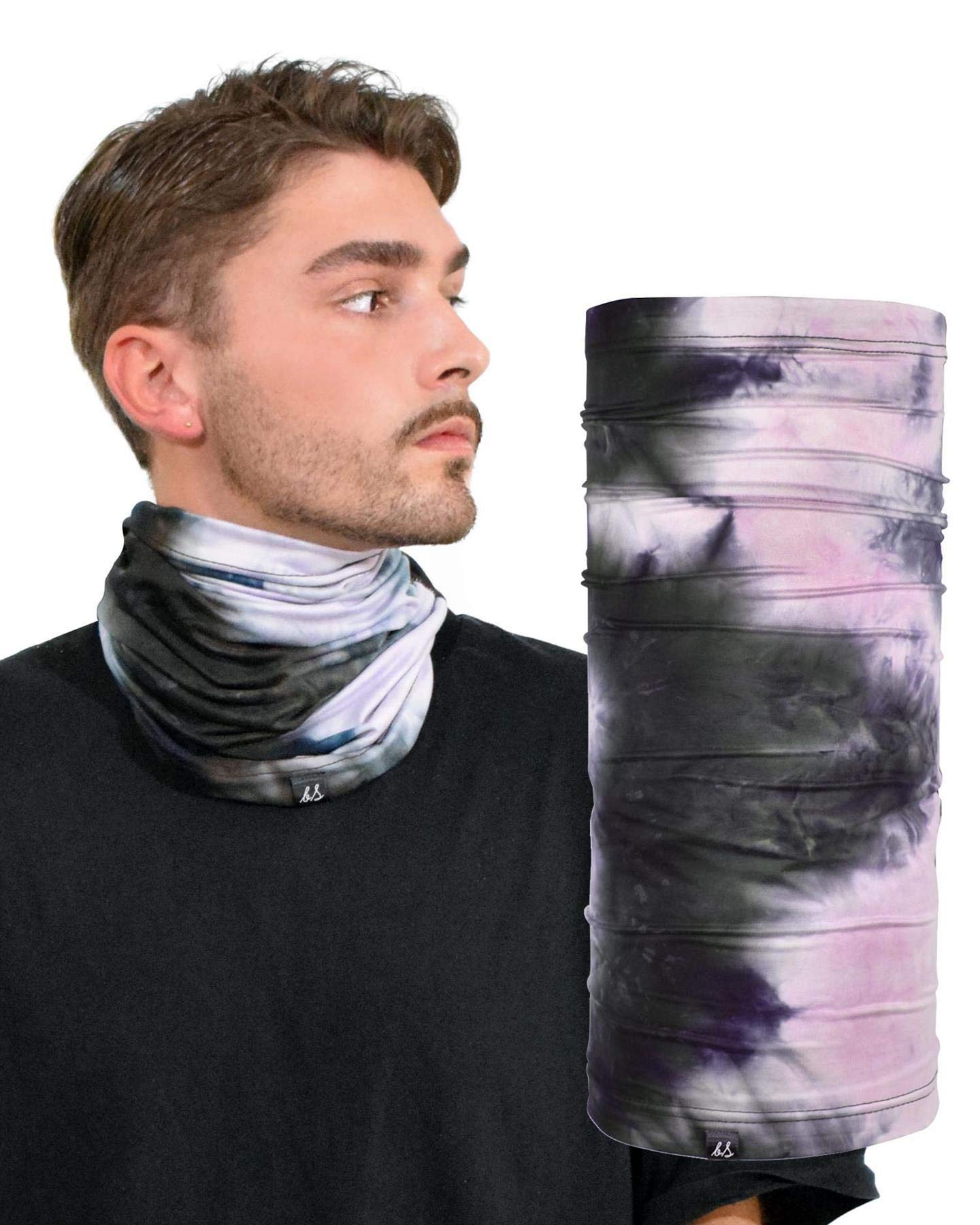 Tie Dye Soft Multifunctional Neck Warmer Gaiter Headwear Wind Protection Scarf Tube Snood Winter Sports Face Coverings, Lilac Grey