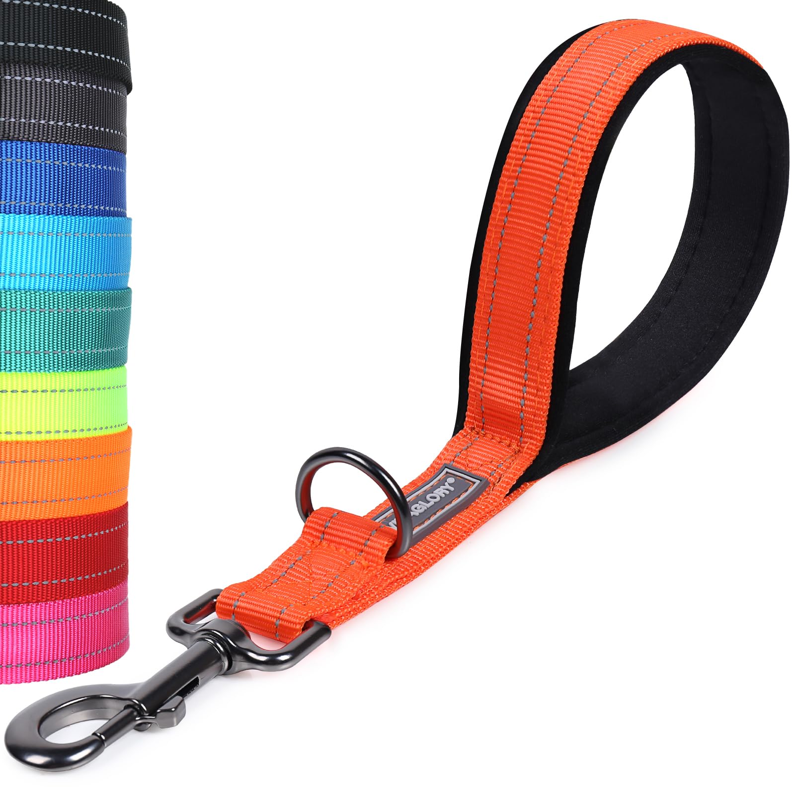 VIVAGLORY Short Dog Lead Closerok Traffic Leash for Dog with Soft Padded Handle for Training & Walking, 32cm, Orange