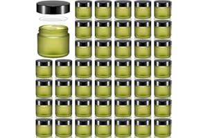 Domensi 48 Pcs 2 oz Glass Jars with Lids Travel Size Round Leakproof Empty Cosmetic Jars with Inner Liners Lid for Storing Makeup Lotions Face Cream Ointments Candle DIY Making (Pea Green)