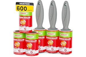 KONIZY Lint Rollers, Extra Sticky, 600 Sheets Mega Value Set with 3 Upgraded Handles, 6 Rollers Portable Pet Lint Remover for Clothes, Furniture, Carpet, Dog & Cat Hair Removal