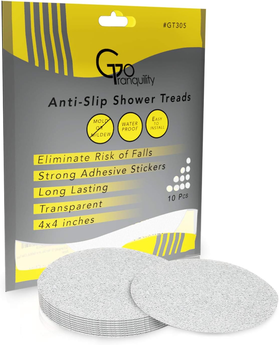 GoTranquility Non Slip Safety Shower Grip Treads to Prevent Slippery Surfaces in The Bathtub Clear PEVA Strips and Circles Anti-Slip Stickers (10 - Circles & 12 - Strips, Color) (10 - Round)