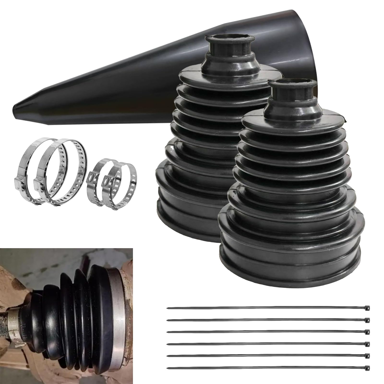 Photo 1 of 2PCS CV Boot Repair Kit with Expander Tool and Clamps,Silicone CV Axle Boot Repair Kit for 2.32" 2.86" 3.46" Calibers,Universal Tie Rod Boots for Joint Dustproof and Waterproof