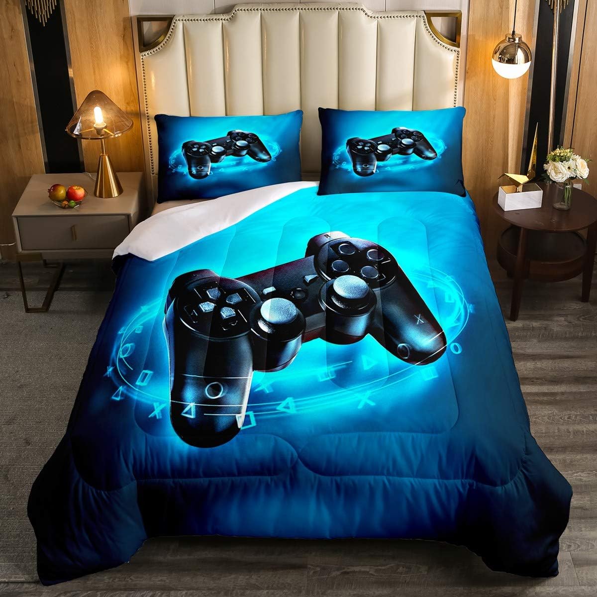 Amazon Com Gamepad Comforter Set Kids Boys Gamer Bedding Set Video Game Gamepad Comforter For Teens Children Modern Game Controller Console Geometry Duvet Set Blue Black Bedroom Room Decor Quilt Set Twin Size