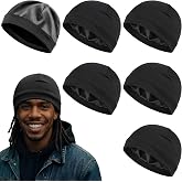 Unittype 6 Pcs Satin-Lined Skull Cap Satin Knit Beanie Hat Wearable Silk Lined Hair Bonnet Soft Night Sleep Hat for Men Women