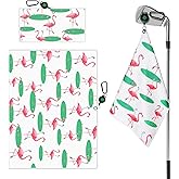 GKandi Golf Towels for Golf Bags Value 2 Pack 21"x16" and 12"x8" Set with Strong Magnetic Retractable Carabiner Microfiber Waffle Pattern Towel Lightweight Absorbent Gift for Women Ladies (Flamingo)