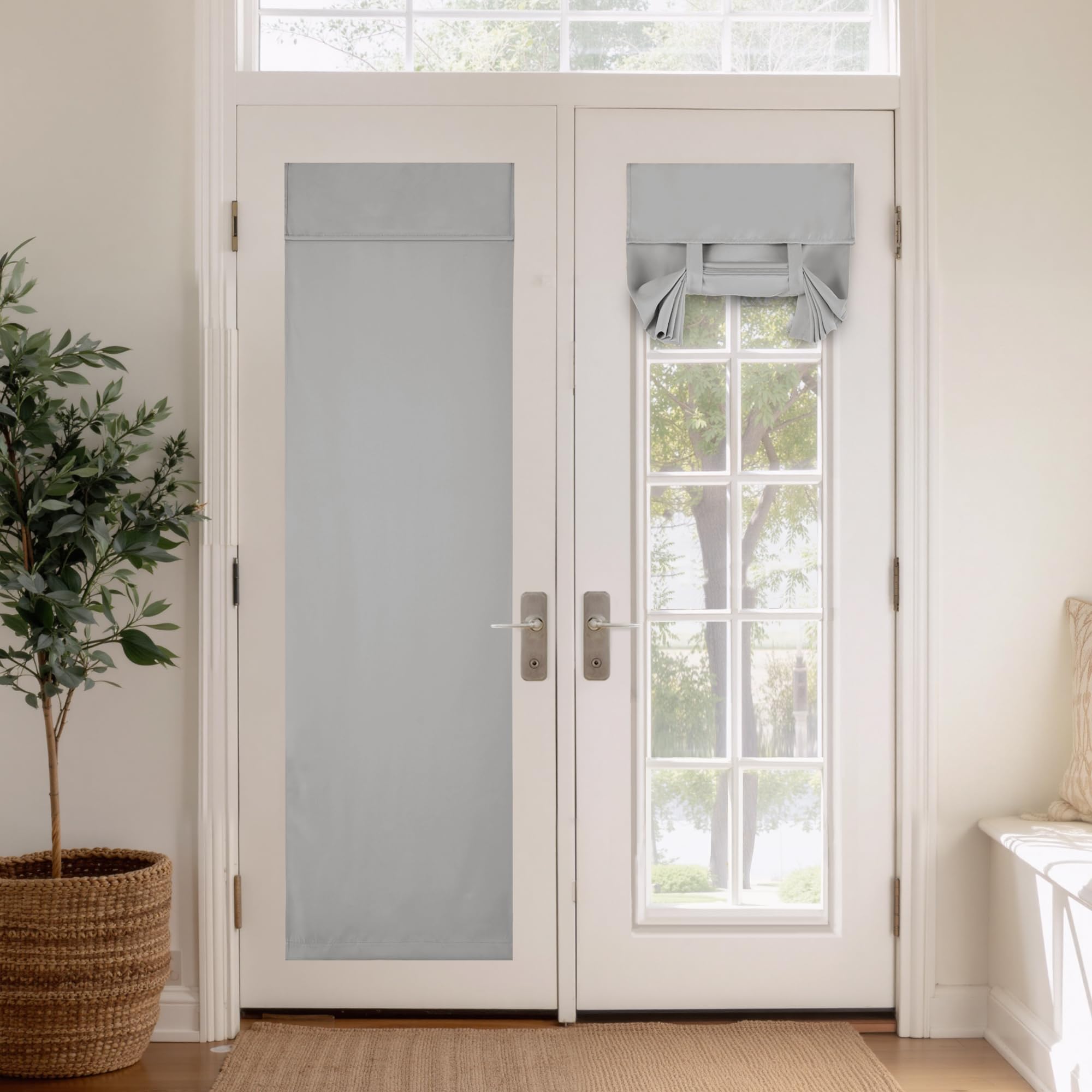 PONY DANCE Tricia Door Curtain - Blackout Curtains Room Darkening Privacy Protect Tie up Window Panel for Patio Glass/Doorway French Door, W26 x L69 inch, Silver Grey, 1 PC