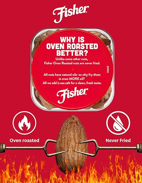 FISHER OVEN ROASTED NEVER FRIED ALMONDS, 24 OUNCES (PACK OF 1), HEART HEALTHY SNACKS FOR ADULTS, MADE WITH SEA SALT, NO ADDED OIL, ARTIFICIAL INGREDIENTS OR PRESERVATIVES, GLUTEN FREE, VEGAN PROTEIN