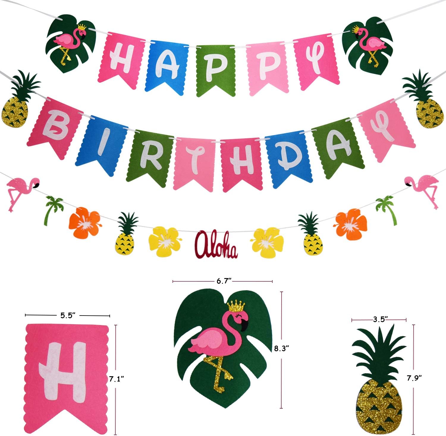 THAWAY Hawaiian Flamingo Pineapple Decor Luau Party Supplies Birthday Decorations includes Birthday Banner, Artificial Tropical Palm Leaves, Hibiscus Flowers, Tissue Paper Pineapples, Party Balloons: Toys & Games