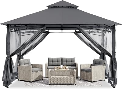 ABCCANOPY 3x3M Outdoor Gazebo with Netting Double Roof - Gray